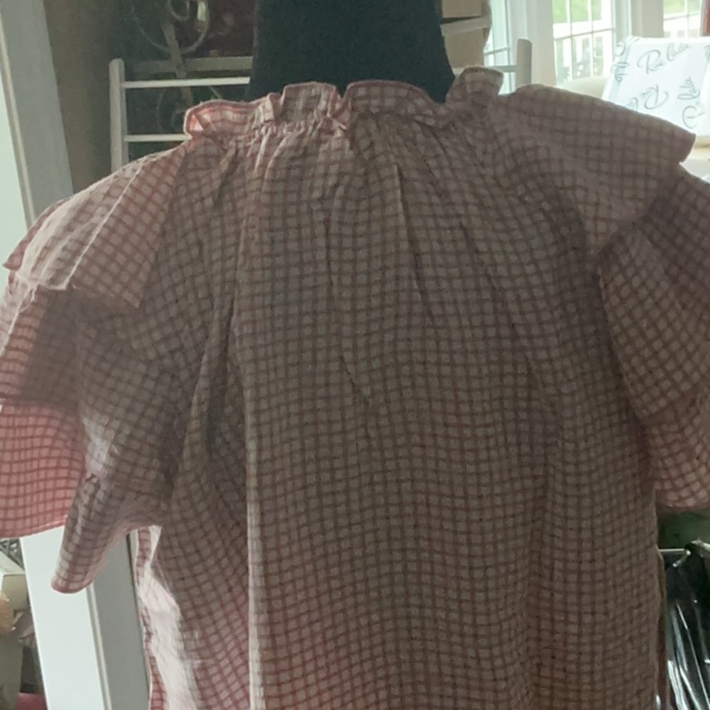 Nannette Pink and White Relaxed Ruffled Cap Sleeve Top - Picture 2 of 4